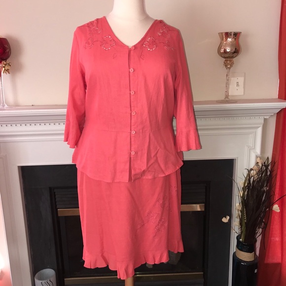 Notations | Coral Two Piece Linen Skirt Set - Picture 2 of 5